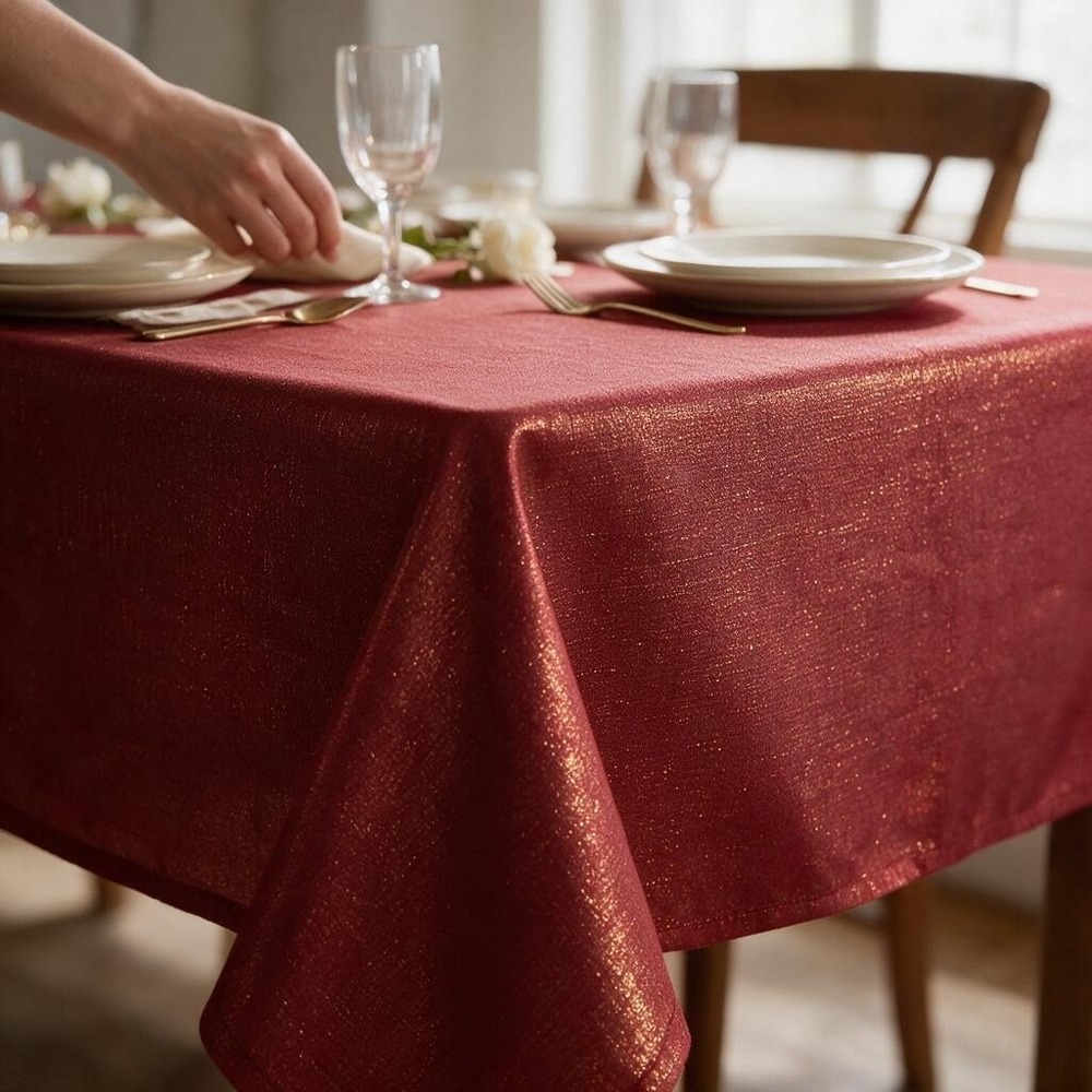 Benson Mills Tablecloth Unisex 60x84 Red Brand New Elegance Gold Mylar Oblong